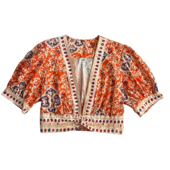 Free People Tops - Free People Orange White Boho 100% Cotton Top Medium